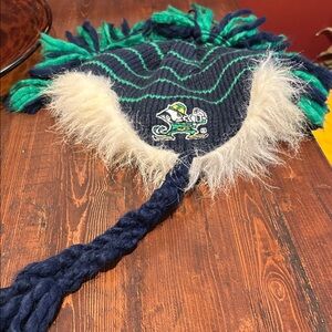 adidas Navy and Green Knit Tassel Earflap Hat with Faux Fur Trim